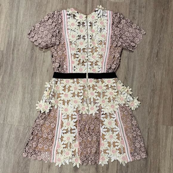 Self-Portrait 3D Floral Lace Peplum Dress - Picture 4 of 7